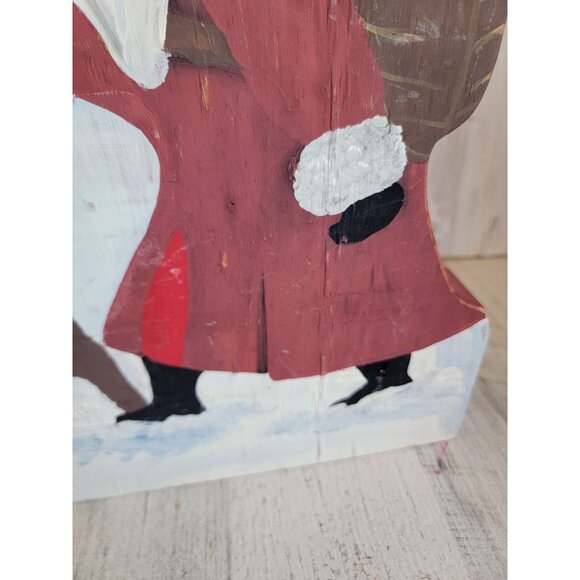 Wooden Santa Claus walking stick vintage home decor toy teddy bear - Picture 3 of 9